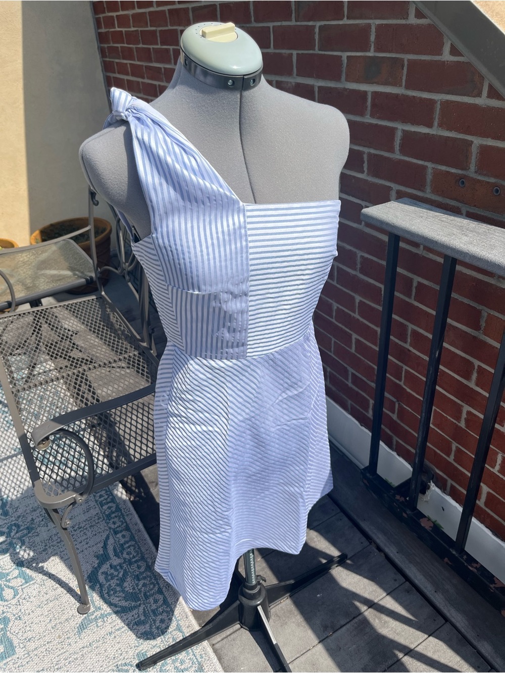 Banana Republic Blue & White One-Shoulder Striped Dress